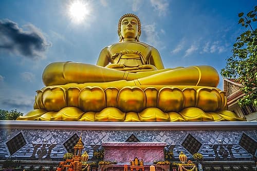 Largest golden Buddha, Wat Paknam Bhasicharoen in Bangkok, Thailand. Temple established in 1600s. Architecture Print